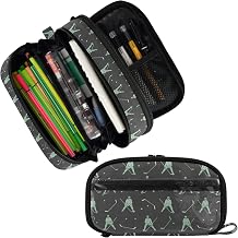 Wfrish Large Capacity Pencil Case, Ice Hockey Player Dark Waterproof Pencil Pouch with Zipper for School Supplies, College, Office, Travel, Durable Stationery Organizer Bag for Students Adults