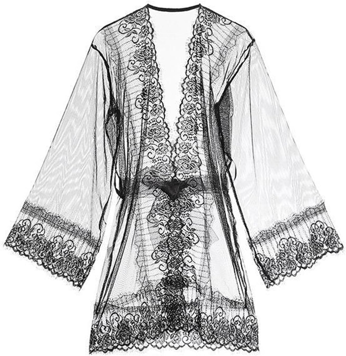 Mens Lace Bath Robes Sexy See Through Pajamas Mesh Bathrobe Sheer Sleepwear