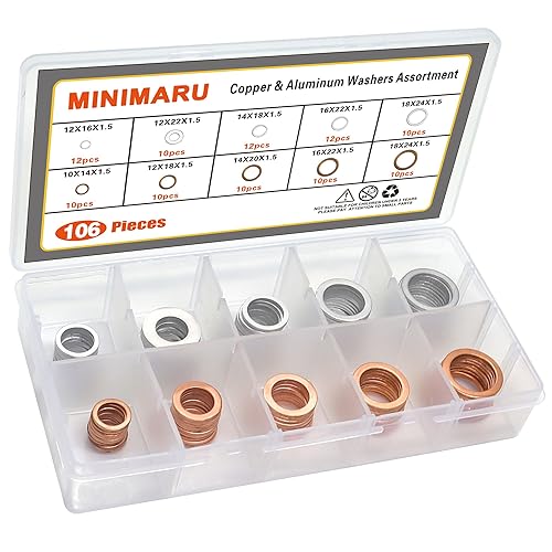 Miniatura 7 de Surtido de 106 piezas de cobre y aluminio Crush Wahser, tapón de drenaje de aceite, surtido de juntas  0.394 in, 0.472 in, 0.551 in, 0.630 in, 0.709
