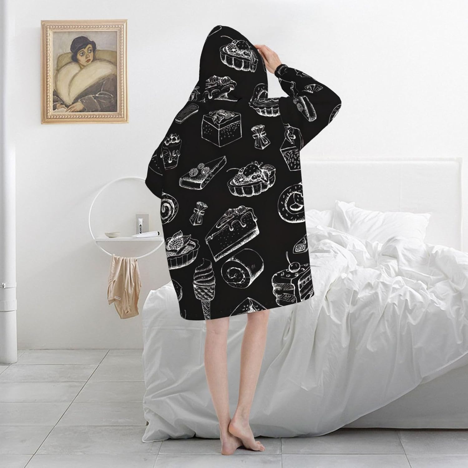 Pastries On Chalkboardprint Oversized Hoodie Blanket, Super Soft Warm Comfortable Hoodie, Wearable Blanket Adult