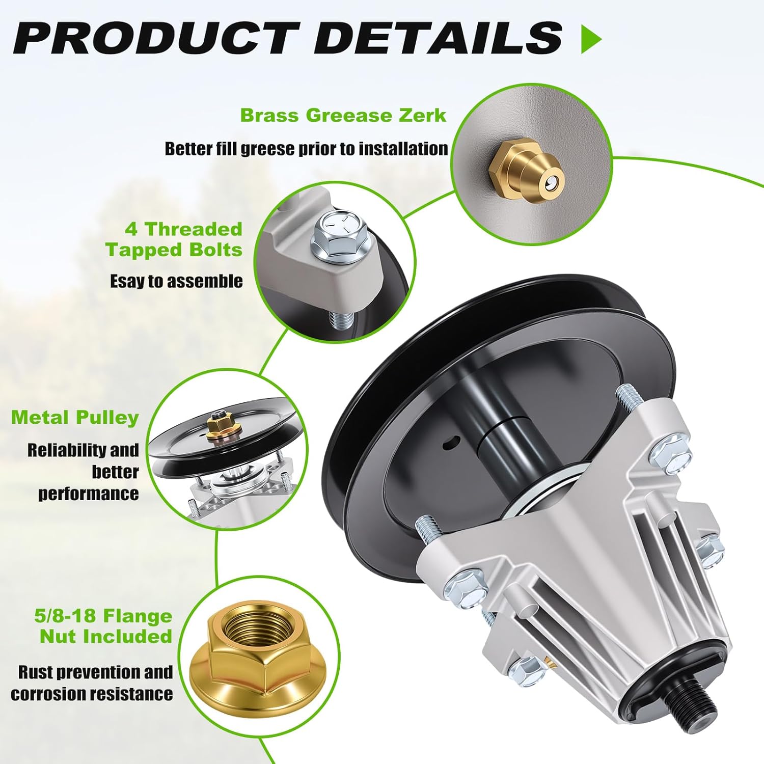 Podoy 618P09260 618-09260 Spindle Assembly Compatible with Cub Cadett MTD Craftsman Troy Bilt ZT1 ZTS1 42 Z5200 Mustang Z42 with 42 Inch Mower Deck Spindle with Spindle Blade Hex Nut