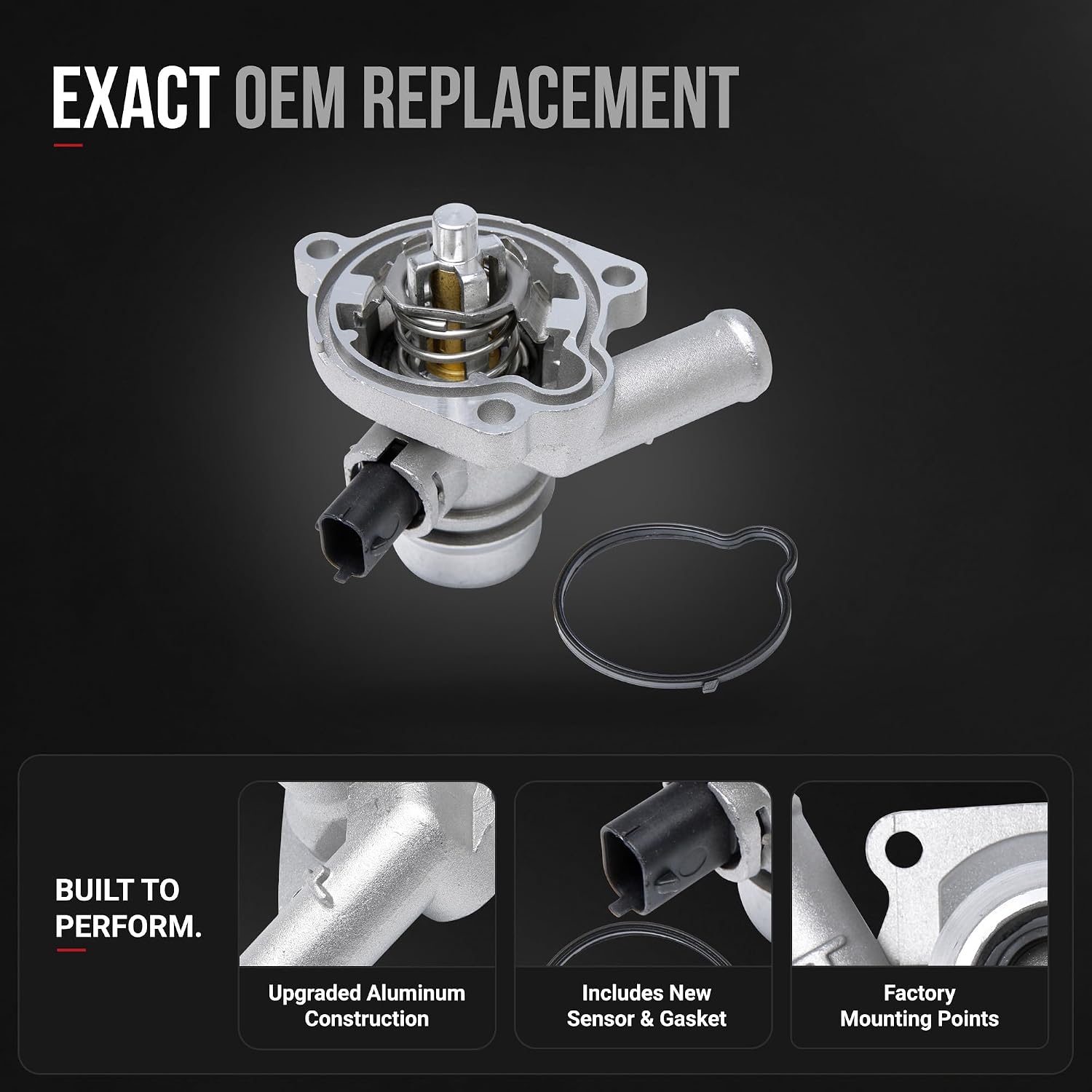 Engine Coolant Thermostat Housing Assembly Aluminum - Compatible with Buick, Chevrolet - Encore, Cruze, Cruze Limited, Sonic, Trax - Thermostat Gasket - Replaces 25200455, 55565336, 28290034, 902-808