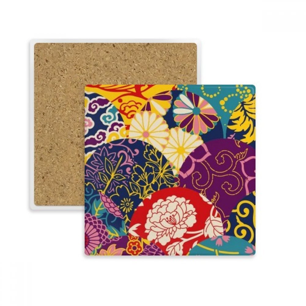Dessous de verre pierre absorbant style japonais fleur asiatique pour tasse et mug multicolore