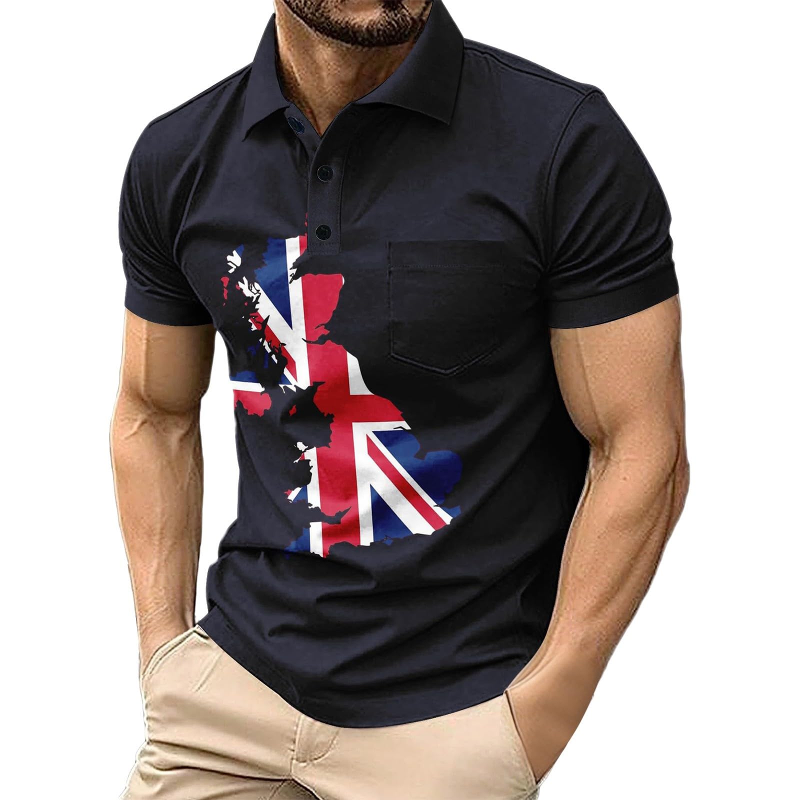 Men's Union Jack Polo Shirts 2026 England National Day Golf Shirt Great British Bunting Flags Golf Tops Casual Short Sleeve Poloshirts Festival Tee Top
