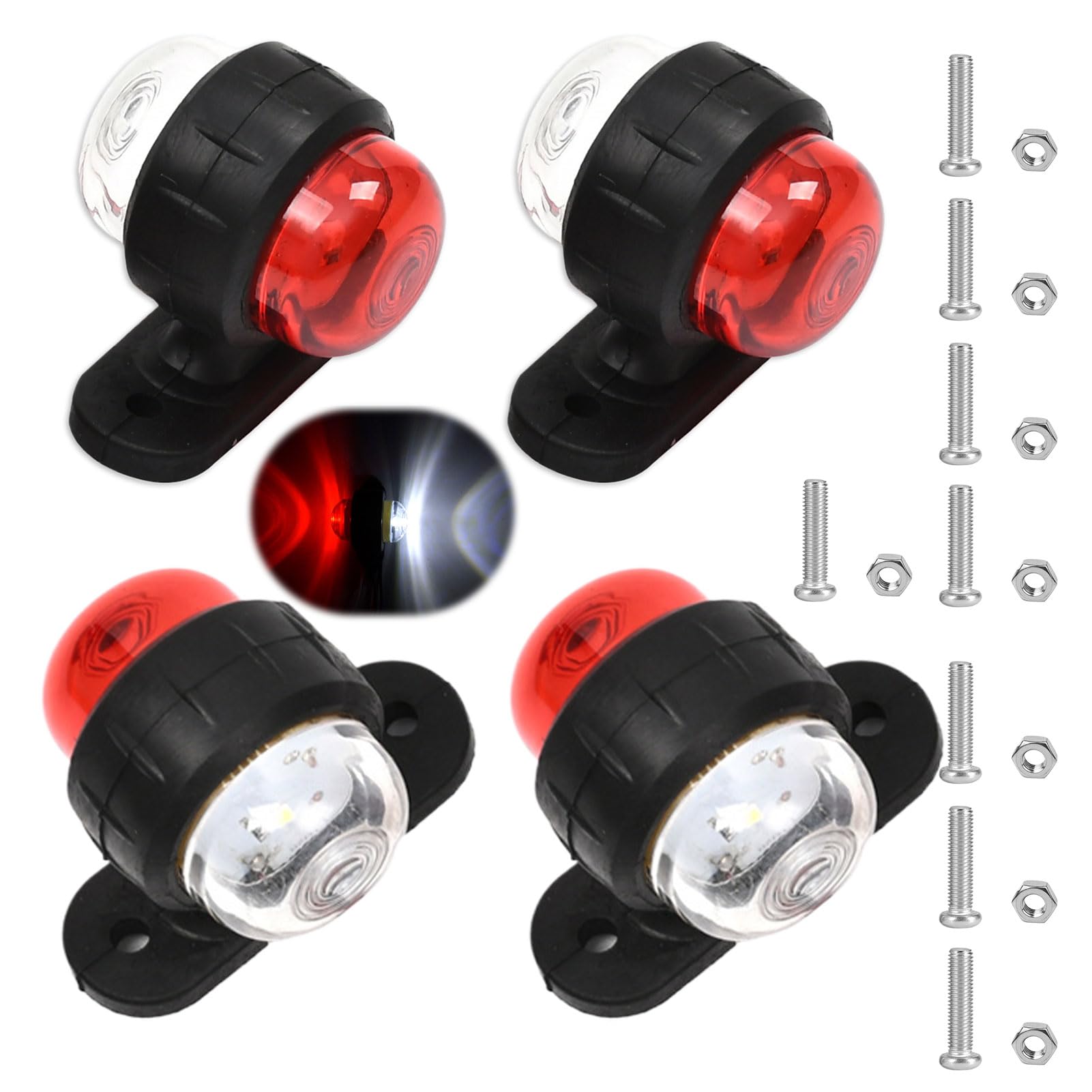 Qianeffort LED Side Marker Lights, 4Pcs Trailer Lights, Double Sided Warning Indicator Lamps for Trailer Truck Boat RV Caravan, 12V/24V White Red