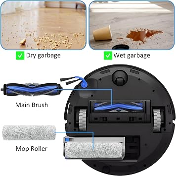Accessories Kit for ECOVACS DEEBOT T80 Omni / T80 Robot Vacuum Cleaners 1 x Main Brush 1 x Mop Roller 6 x Side Brushes 4 x Hepa Filters 4 x Dust Bags Attachment Replacement Parts(16 Pcs)