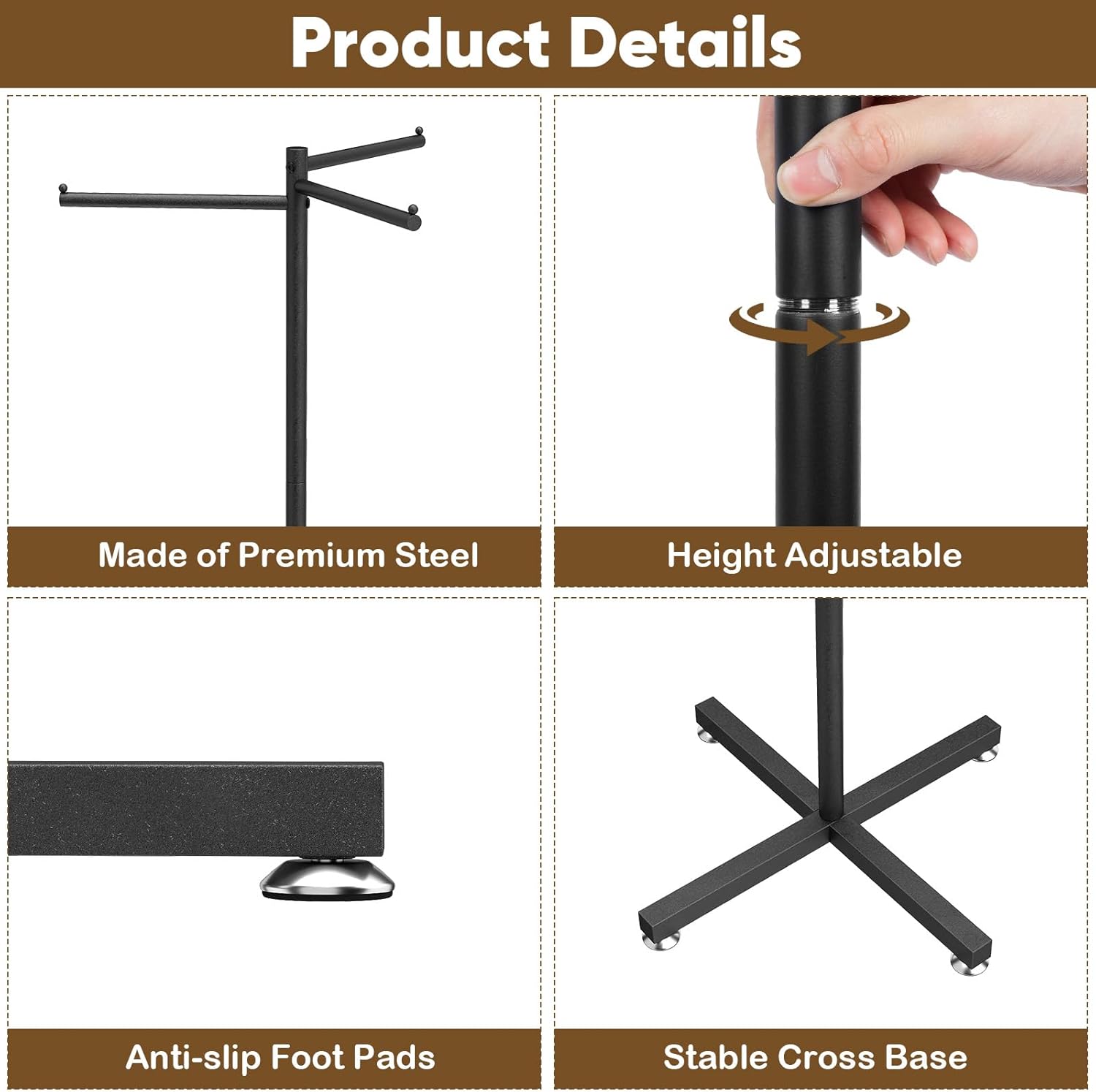 tonchean 2 Pack Shopping Bag Rack Stand, Height Adjustable Tote Bag Display Racks with Stable Cross Base Heavy Duty Metal Purse & Handbag Holders for Trade Show, Boutique, Vendors, Entryway