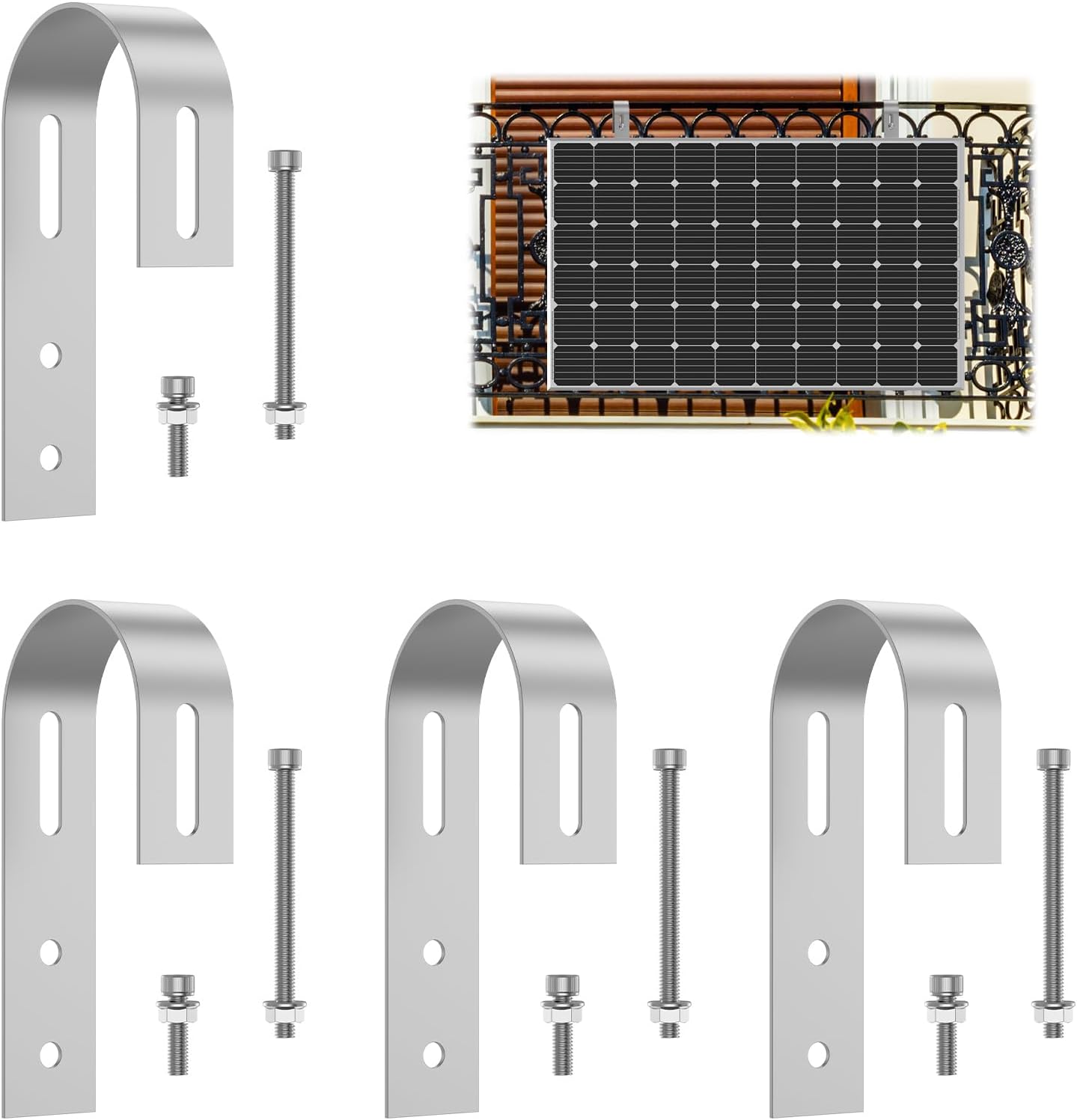 4Pcs Solar Panel Mounting Brackets Balcony, 304 Stainless Steel Universal Solar Panel Mount Hooks, Balcony Power Station Hooks Accessories for Flat Roof Garage