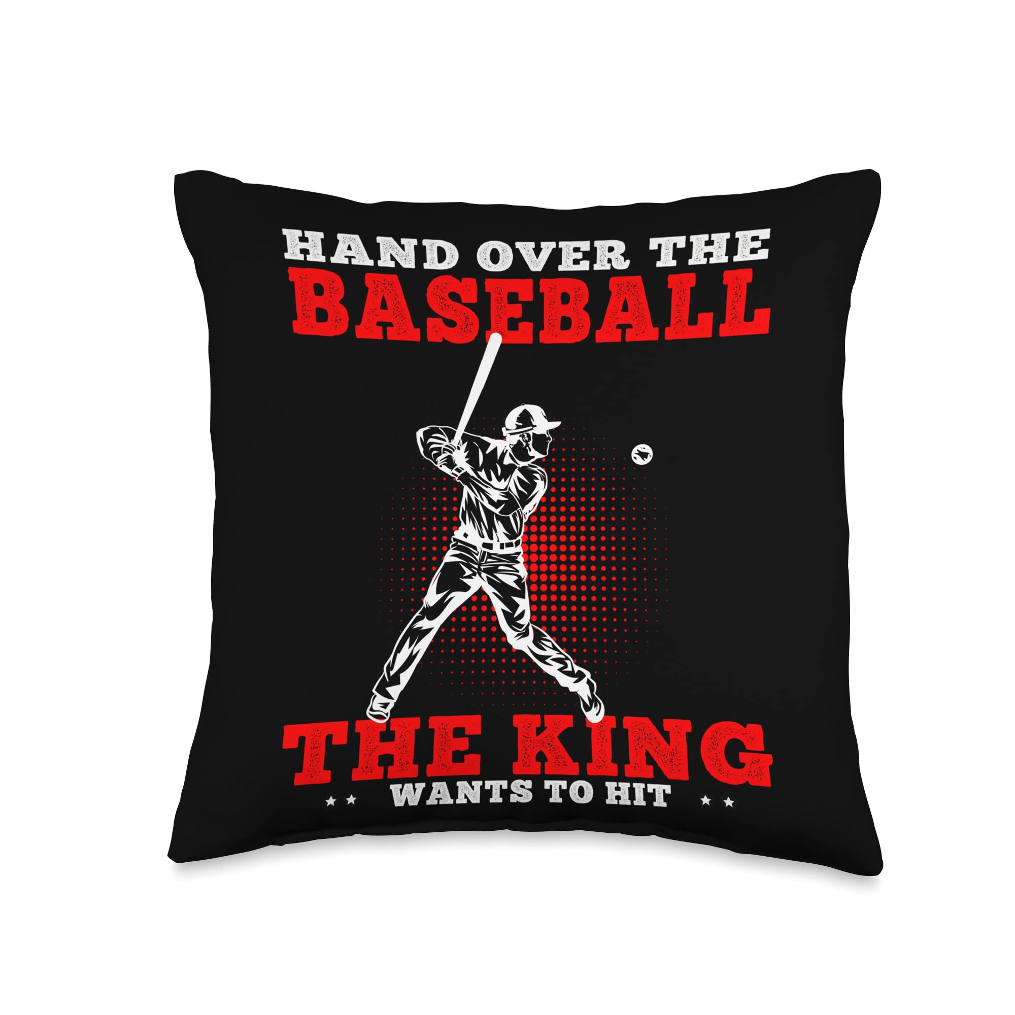 Baseballfan And Baseball Designs King Wants to hit Baseball Players Throw Pillow, 16x16, Multicolor