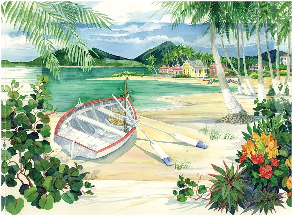 Fine Art Canvas Island Boat Canvas Wall Decor by Artist Paul Brent for Living Room, Bedroom, Bathroom, Kitchen, Office, Bar, Dining & Guest Room - Ready to Hang - 32 in x 24 in