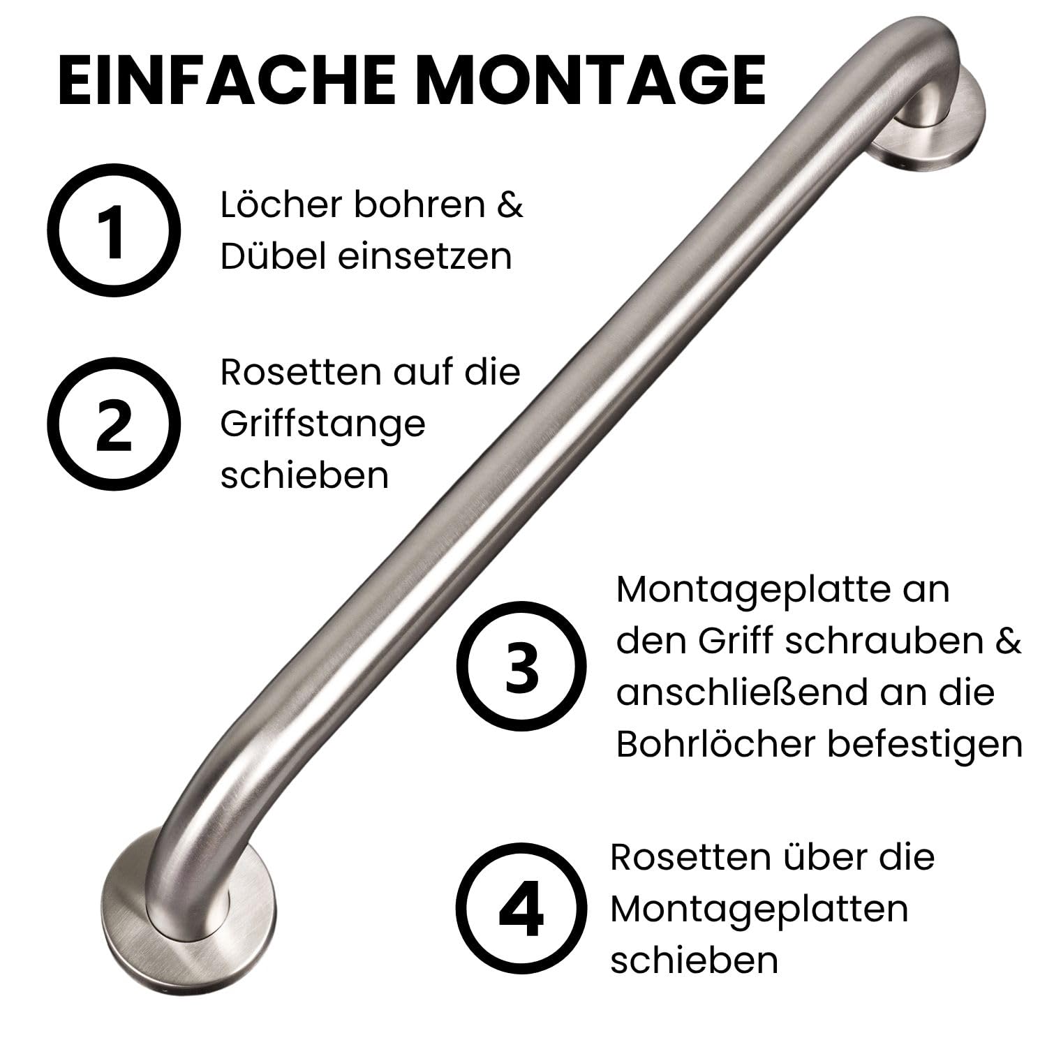 Haltegriff für Senioren EDELSTAHL rostfrei Ø30mm gebürstet 400mm Badewannengriff Wandgriff Duschgriff Handgriff Aufstehhilfe