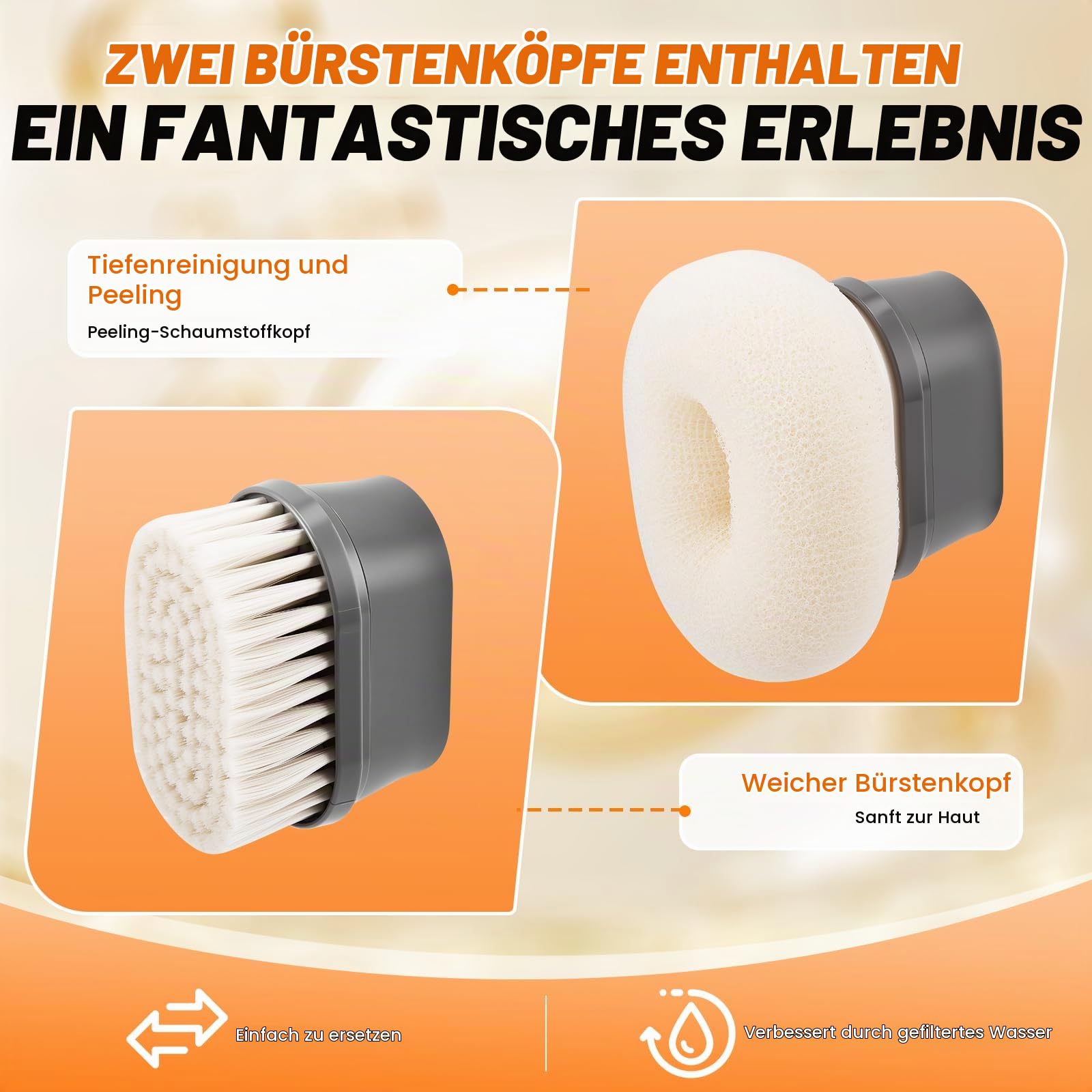 Filtersonic 3 In 1 Duschkopf Doodle,Duschkopf Set mit 2 magnetische Reinigungsbürsten und Carbon-Aktivekohlefilter,Filter entfernt,Chlor, Kalk, Bakterien und Schwermetalle (Grau)