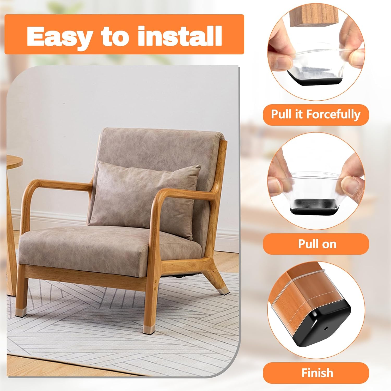 28 Pcs Chair Leg Sliders for Carpet Rug, Square Chair Leg Floor Protectors Glides, Dining Room Furniture Foot Caps, Silicone Covers with Plastic Pads, No Scratches (Fit:1-1/8"~1-7/16", Clear)