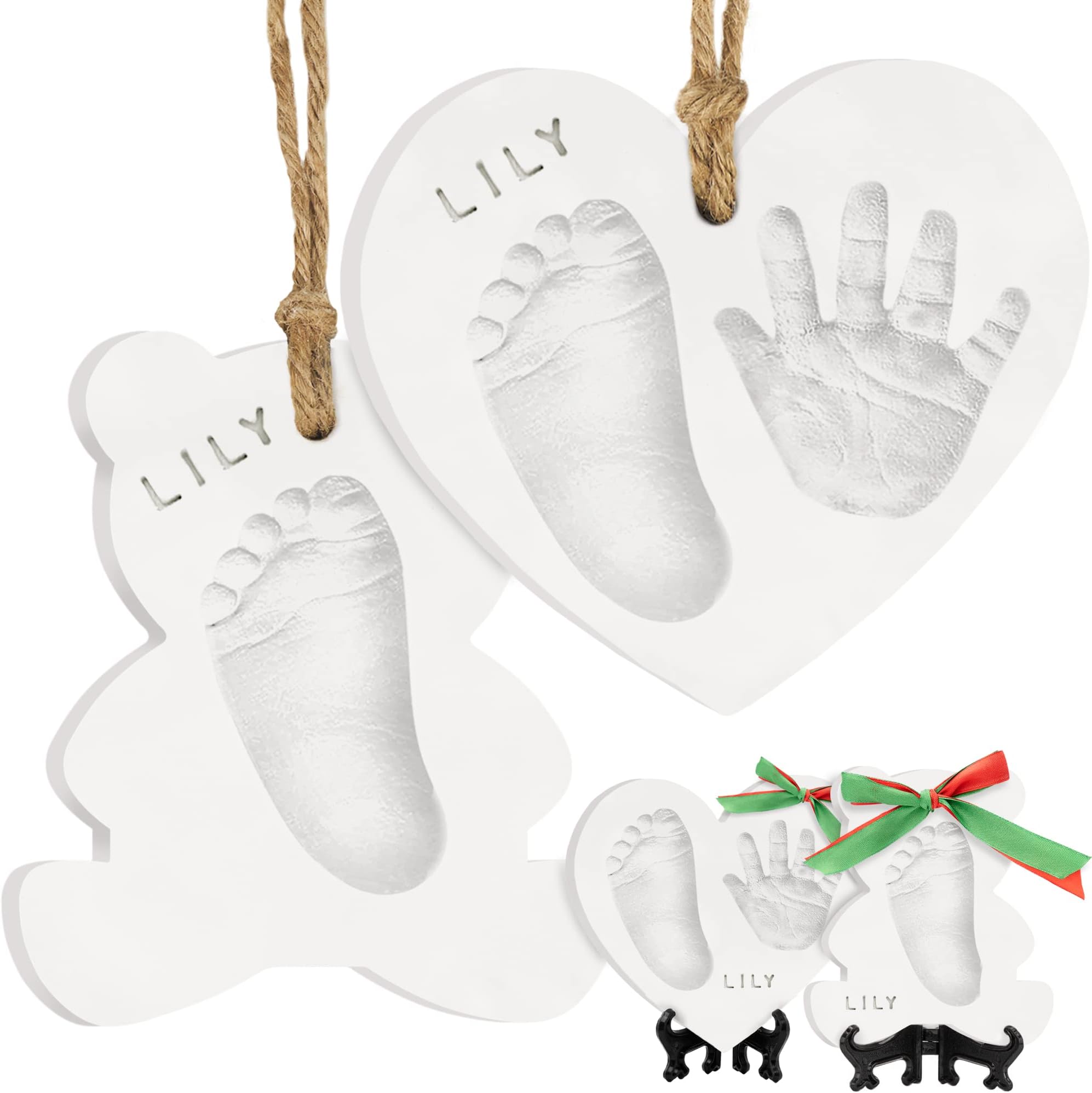 Baby Hand and Footprint Kit - Personalized Baby First Christmas Ornament, Newborn Footprint Ornament Keepsake, Easy DIY Dog Paw Print Kit, New Mom Gifts for Mother's Day, Newborn Boys,Girls(With Love)