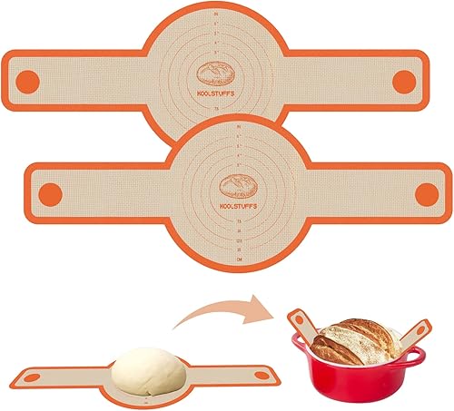 Silicone Bread Sling for Dutch Oven, 2 PCS Non-Stick & Easy Clean Reusable Silicone Bread Baking Mats with Long Handles, Easy to Transfer Sourdough Bread(Orange,2Pack Round)