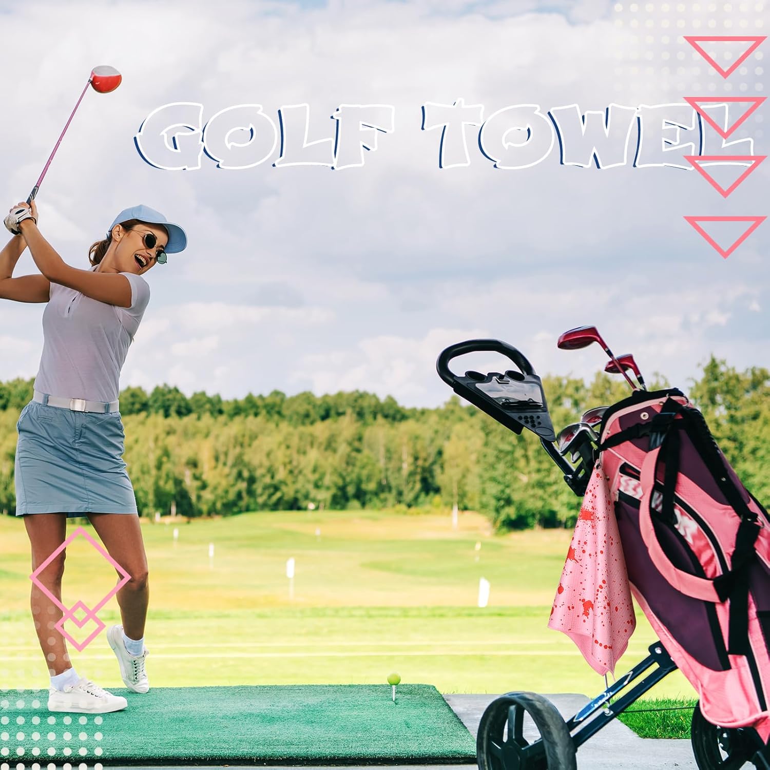 Peryiter ゴルフタオル クリップ付き マイクロファイバータオル ゴルフバッグ用 男女兼用 誕生日ワッフル パターン ファン退