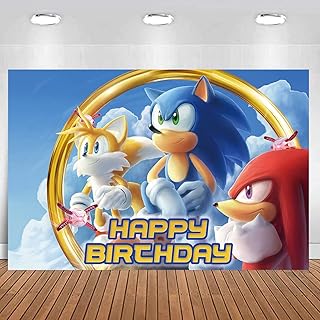 for Sonicc The Hedgehog Birthday Decorations Banner,Party Decorations Background for Children Happy Birthday Banner Party Supplies Photography Background Decorations,Indoor Outdoor Wall Decor- 5x3ft
