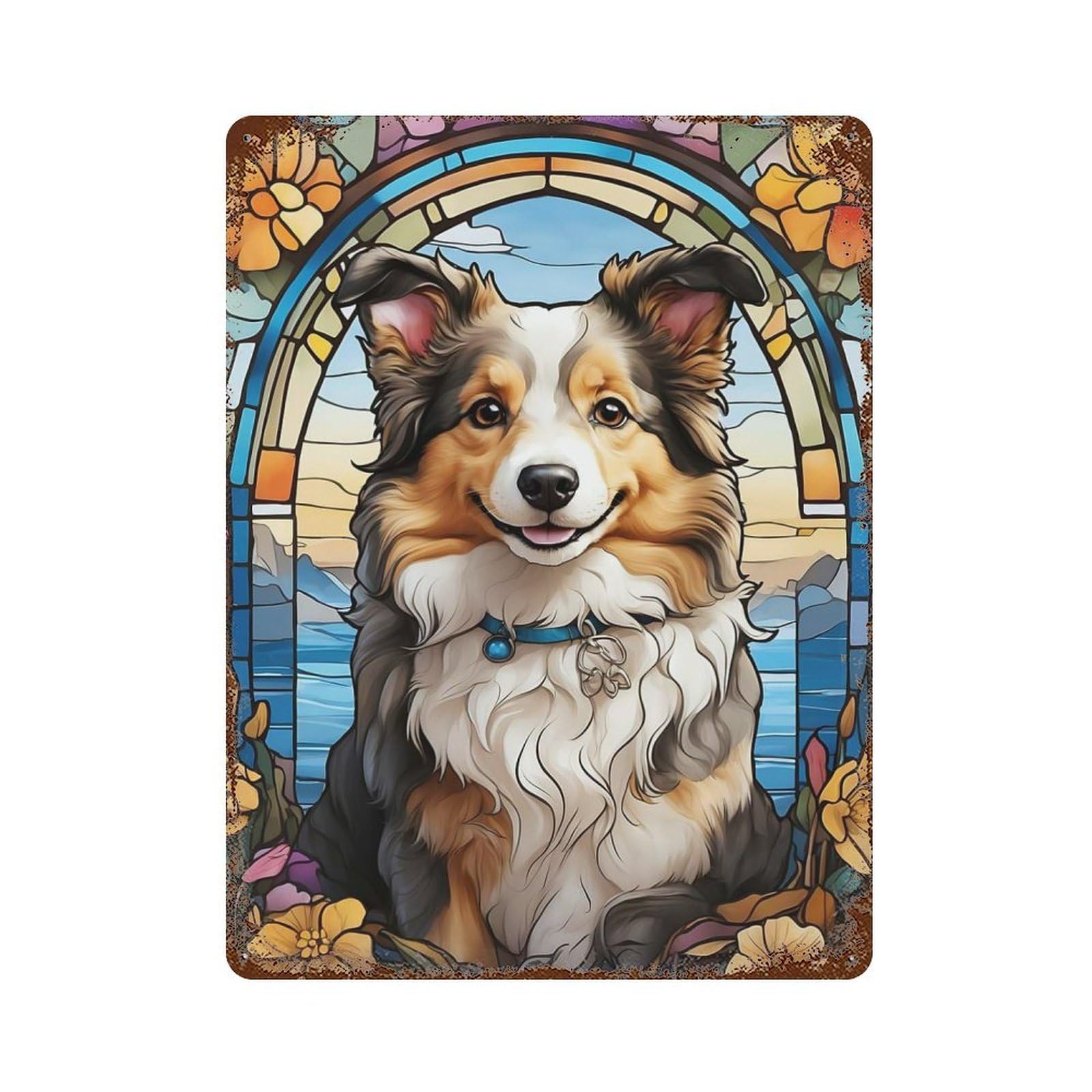 Garage Style Border Collie Vintage Rust Metal Sign 15.7"x11.8", Rustic Home Decor for Bar And Workshop
