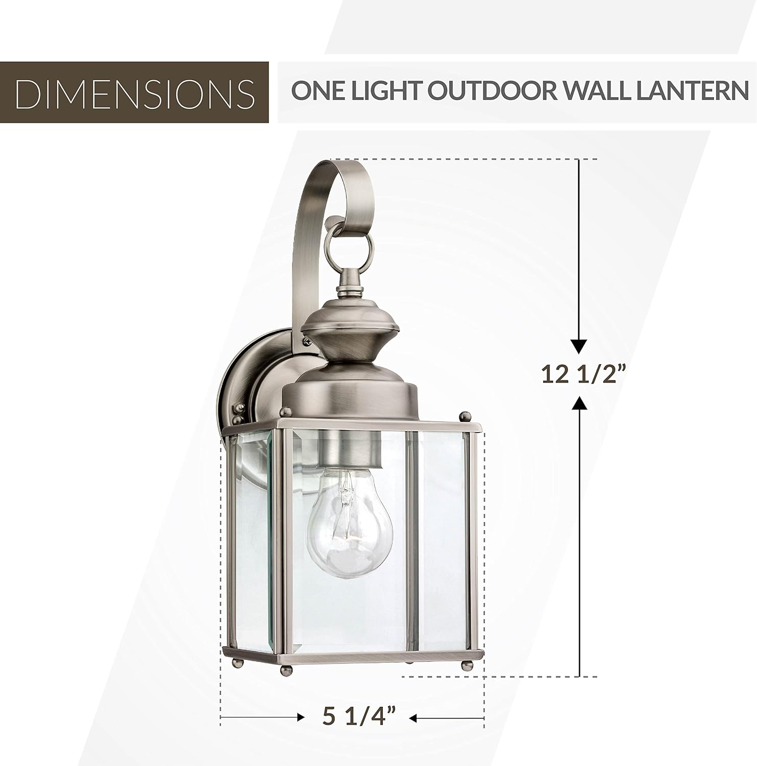 Generation Lighting 8457-965 Jamestowne Transitional One - Light Outdoor Wall Lantern Outside Fixture, Antique Brushed Nickel Finish, 1-Light, cETL Listed, Safety Rated for Wet Locations