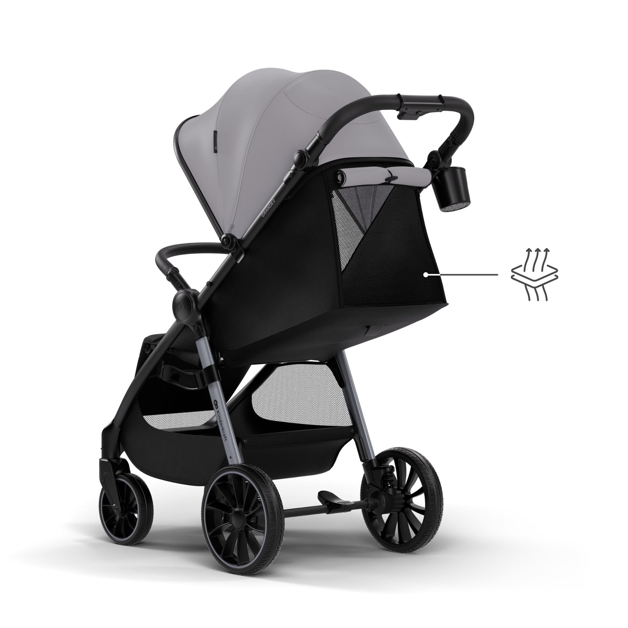 Kinderkraft GRANDE 2 – Cochecito | Ruedas grandes, CLICK&FOLD, Gris