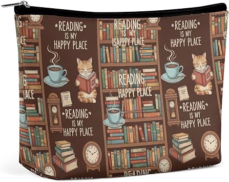 Large Travel Make Up Bag Reading Is My Happy Place Book Lovers Portable Storage Cosmetic Bag Toiletry Bags Lipstick Organizer Storage Pouch