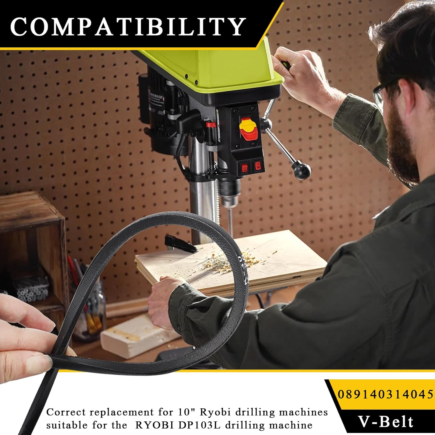 089140314045 Replacement Belt, V-Belt K30 Fits DP103L Ridgid, Replacement Belt Ryobi Tool Belt, 1-Pack