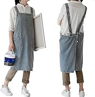 Vista 9 de NEWGEM Delantal de mezclilla de algodón con bolsillos para mujer, cocina, cocina, jardinería, pintura