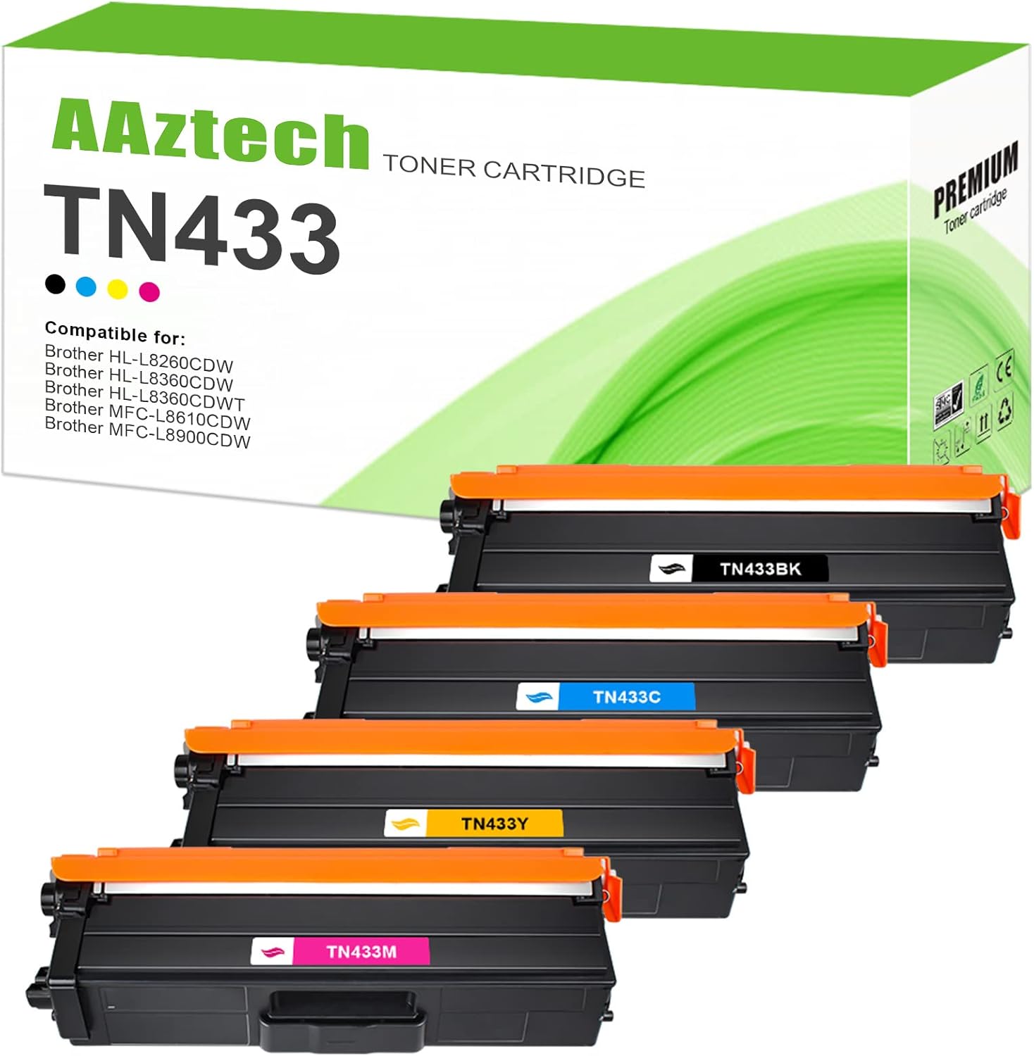 Super Deal Product A Aztech Compatible Toner Cartridge Replacement for Brother TN433 TN-433 TN433BK TN431 MFC-L8900CDW HL-L8360CDW HL-L8260CDW MFC-L8610CDW HL-L8360CDWT Printer (Black Cyan Yellow Magenta 4-Pack)