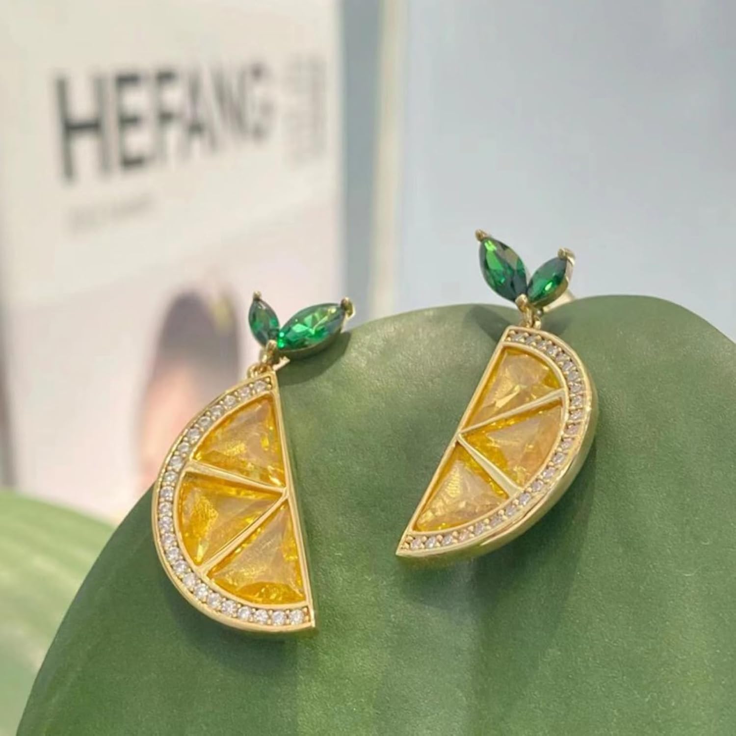 Gold Lemon Earrings for Women Sparkly Crystal Fruit Dangle Earrings Cubic Zirconia Lemon Drop Earringes Unique Gemstone Memorial Earringes Costume Prom Jewelry Accessories - Image 5