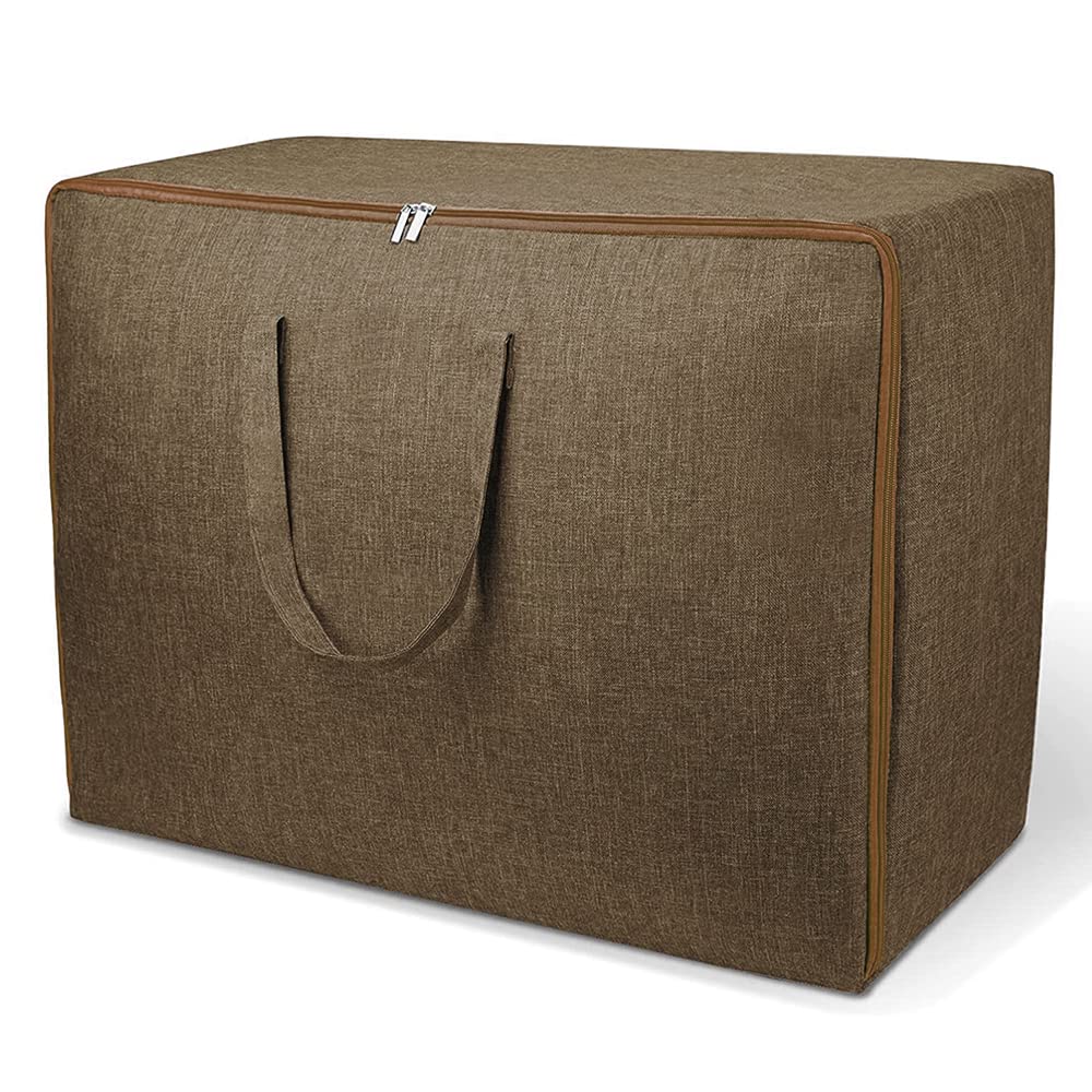 NCHomarket Extra Large Blanket Storage Bag, Under Bed Storage Tote for Comforters, Clothes, Linens. Water Resistant and Breathable Closet Bags (Brown, 1-Pack)
