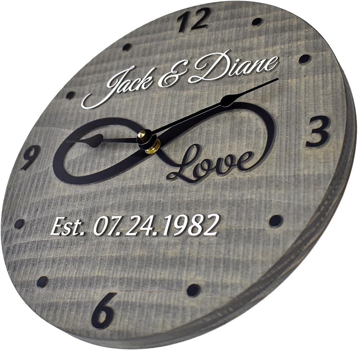 11 Inch Personalized Wooden Wall Clock with Infinity Symbol - Custom Made for Couple