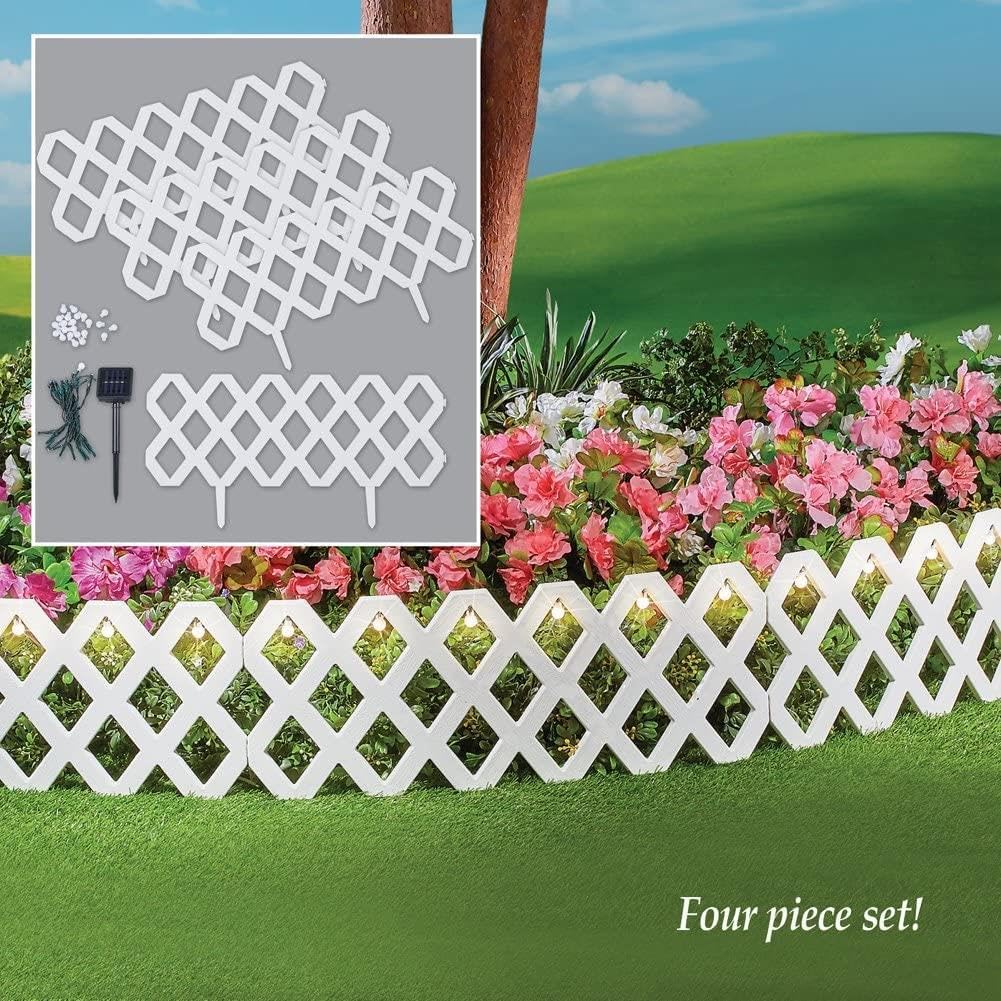 Garden Edging Lawn Flowerbed Border Fence Patio Fencing Landscape Weather Resist Hammer In Easy to Mount (4Pk Solar Fence (White))