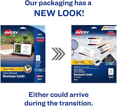 Miniatura 2 de Avery Clean Edge Tarjetas de visita imprimibles con tecnología Sure Feed, 2 x 3.5 pulgadas, textura de lino blanco, 200 tarjetas en blanco para