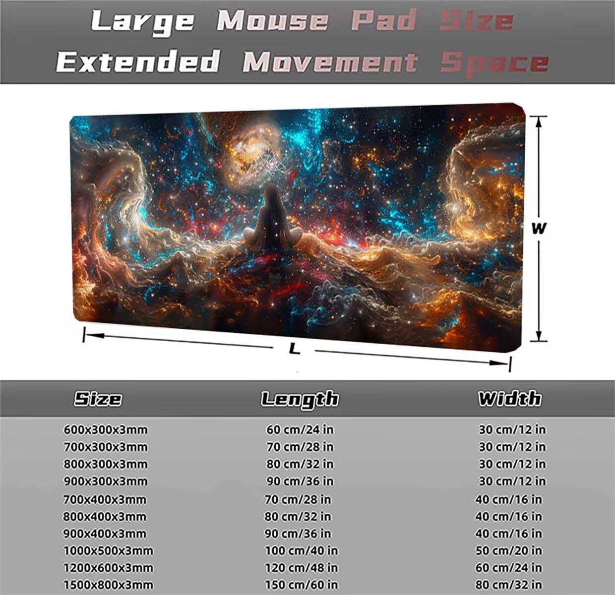 Tappetino per Mouse Gaming XXL 1200x600x3mm– Ufficio Mousepad Grande – Migliora la Velocità e la Precisione Tenuta Stabile Sottomano per Ufficio e Casa Accessori Scrivania Universo PjY6009 K-9