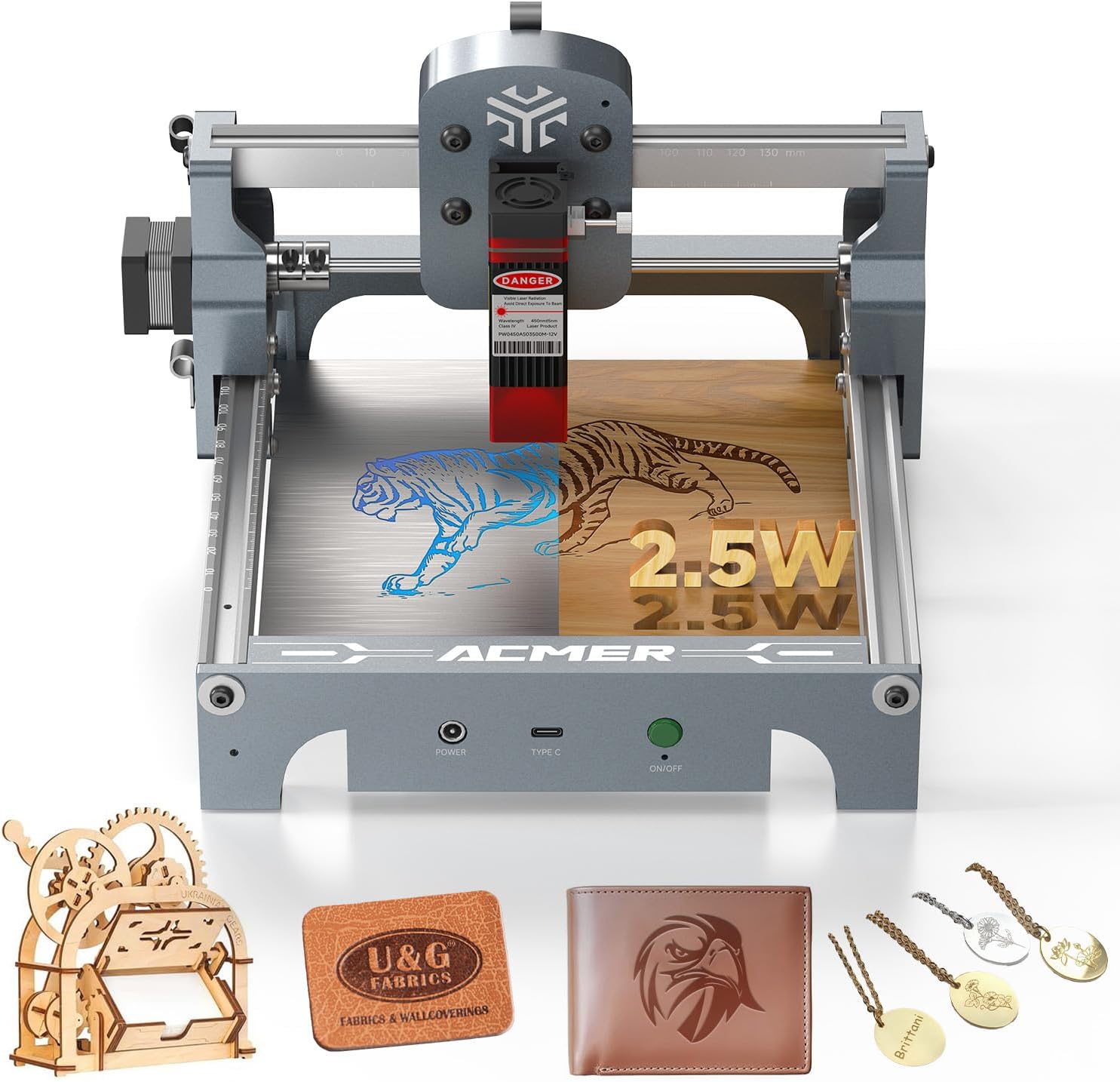 ACMER S1 Laser Engraver for Beginner Mini Laser Engraving Machine for Wood, Leather, Plastic, Laser Class4 (Silver, 2500mW)