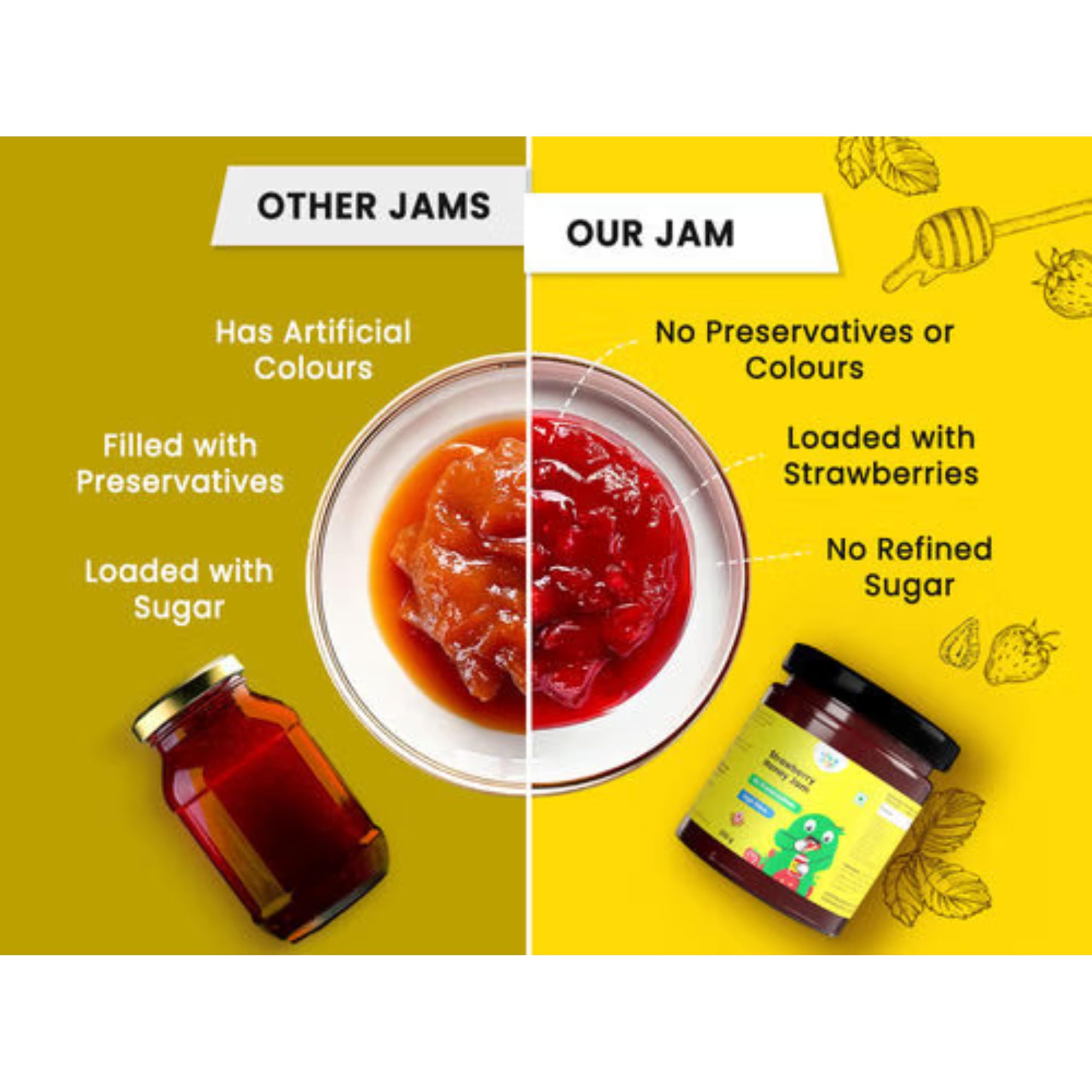 Little Joys Strawberry Honey Jam 250g | 100% Pure Natural Jam with No Added Sugar, No Preservatives, No Artificial Flavors | Made with Real Strawberries & Honey | Healthy, Gut-Friendly Spread - Image 3 thumbnail