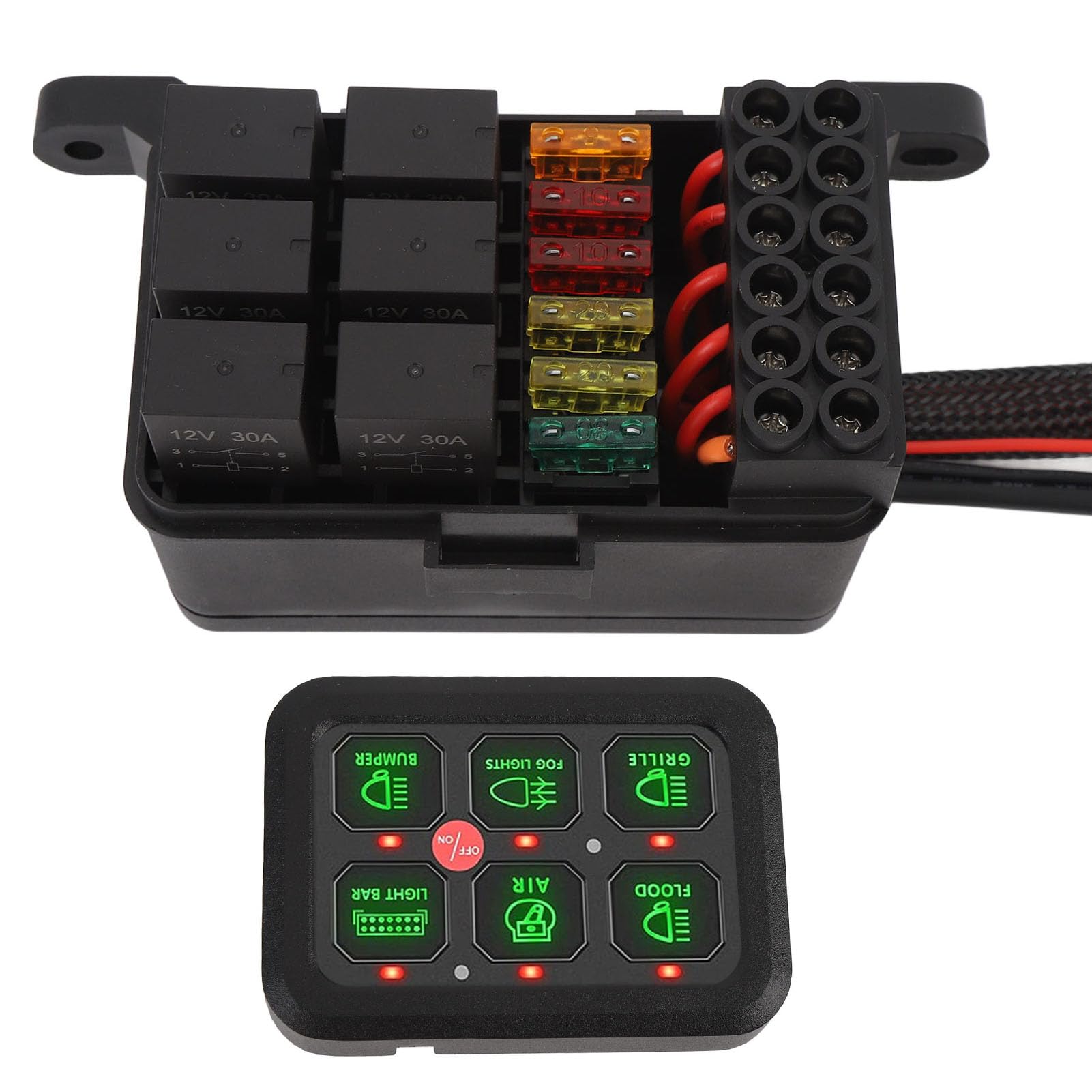 6 Panel de Interruptor de Pandillas Kit 6 Panel de Interruptor de 12V de 12V 6 Panel de Interruptor de Pandillas con una Luz de Fondo de Retroiluminable Enchufe y Juego de Brillo (luz Verde)