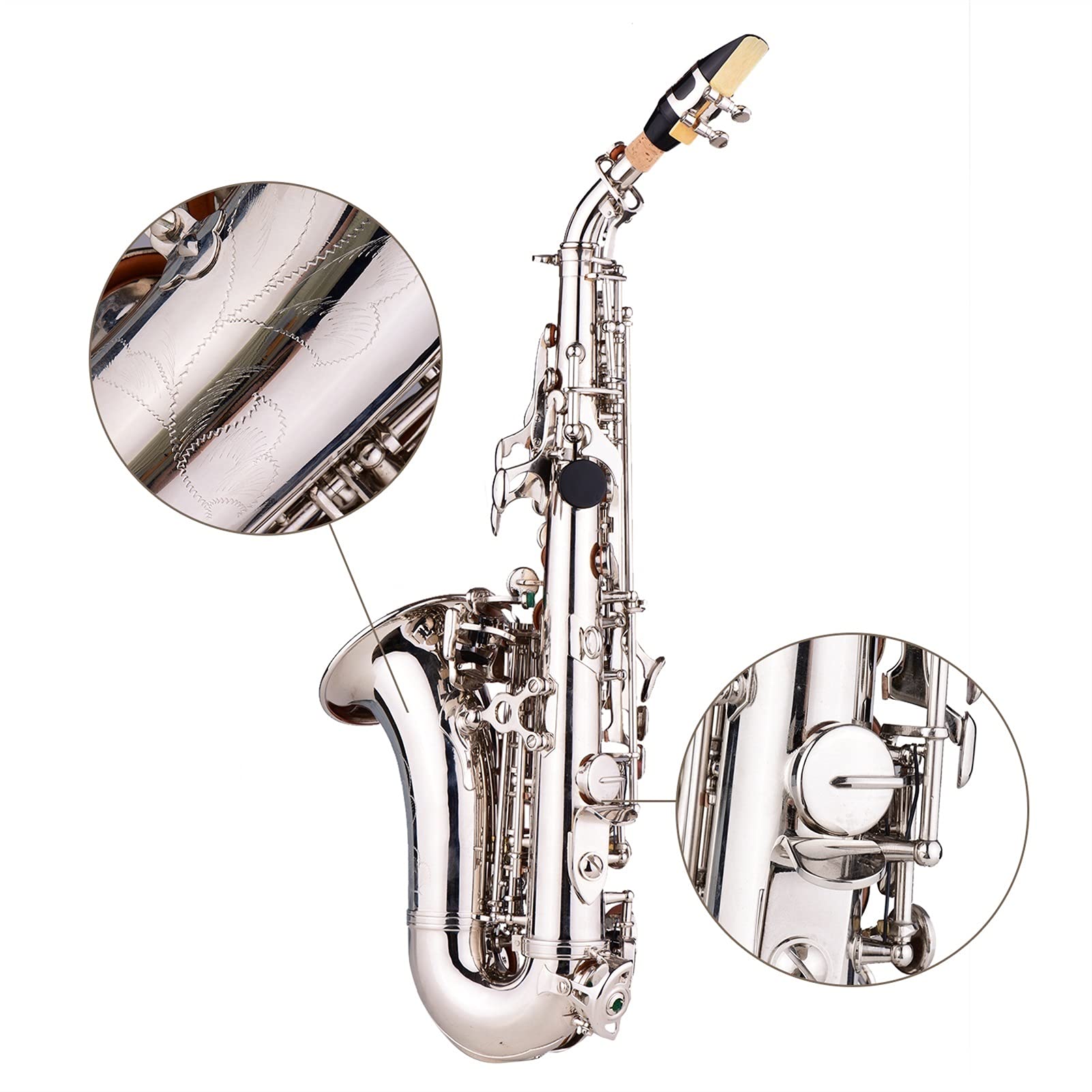 Sax Principianti Kit Sassofono BB Bend Althorn Saxophone Sax Pearl Bianco Shell Bottoni Strumenti del Vento in Ottone Oro e Sax Argento Sax Modello Strumento a fiato (Color : Silver)