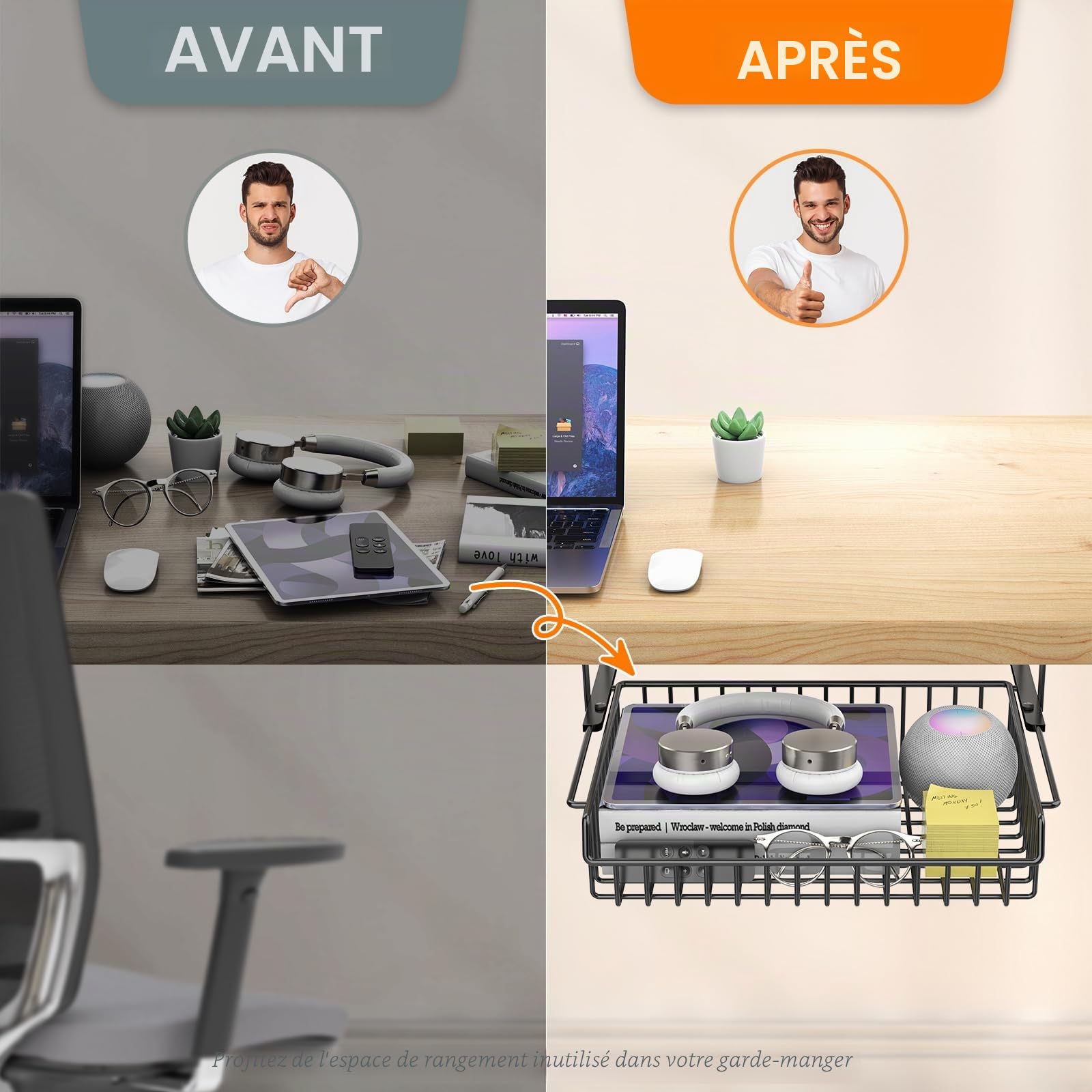 ENONCI Tiroir sous le bureau, Métal Sous le tiroir de la table Organisateur de grande capacité pour le bureau à la maison école, Noir