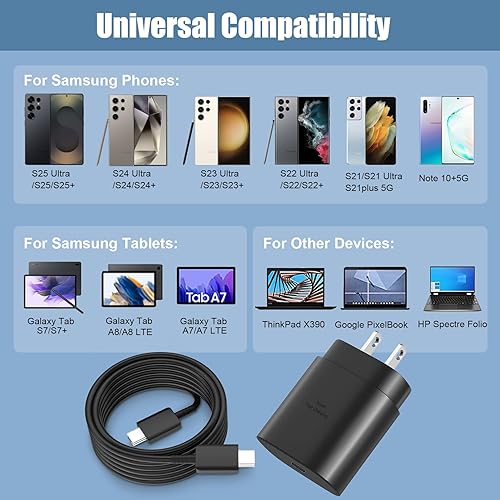 S25 S24 S23 S22 Samsung Fast Charger USB Type C Charger,25W Android Phone Charger Fast Charging Block & 10ft USB C Chargers Cable Cord for Samsung Galaxy S25/S24/S23/S22/S21/S20/Plus/Ultra/FE,Black(Black,10Ft)