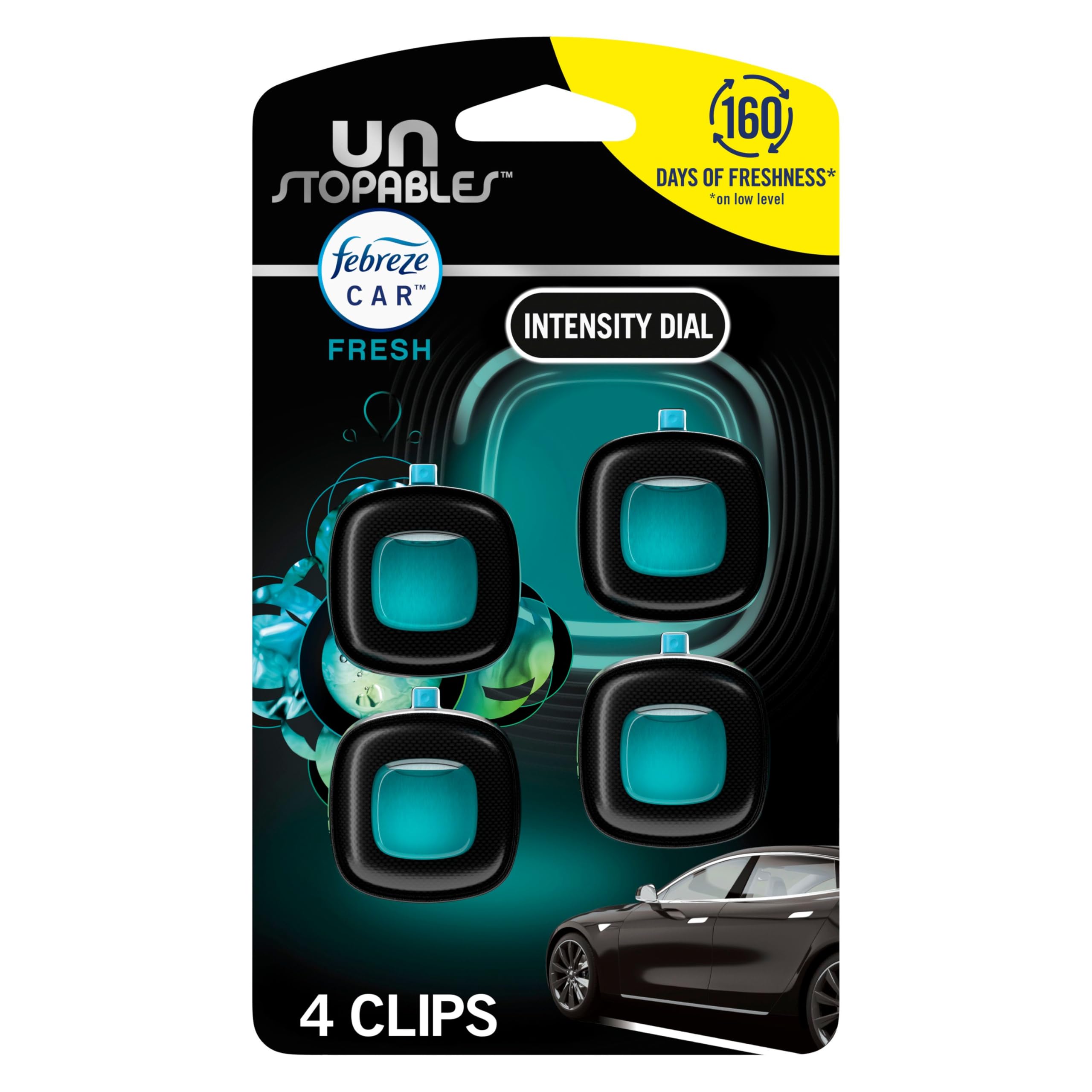 Febreze Car Air Freshener, Odor-Fighting Automotive Vent Clip, Scented Car Accessories, Long Lasting for Strong Odors, Unstopables Fresh Scent, .07 fl oz, 4 Count view 9