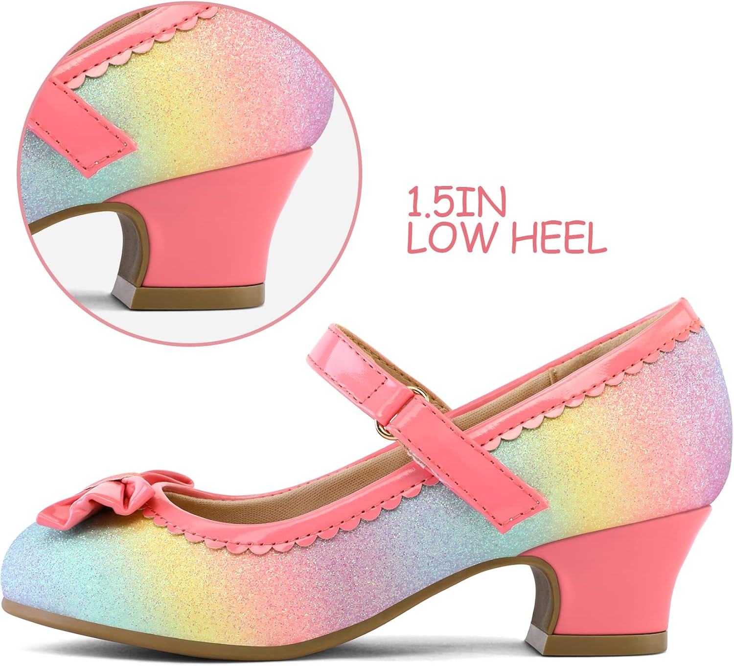 K KomForme Girl's Dress Shoes Mary Jane Glitter 1.5 in Low Heel Wedding Party Princess Shoes for Toddler/Little/Big Kids - Image 4