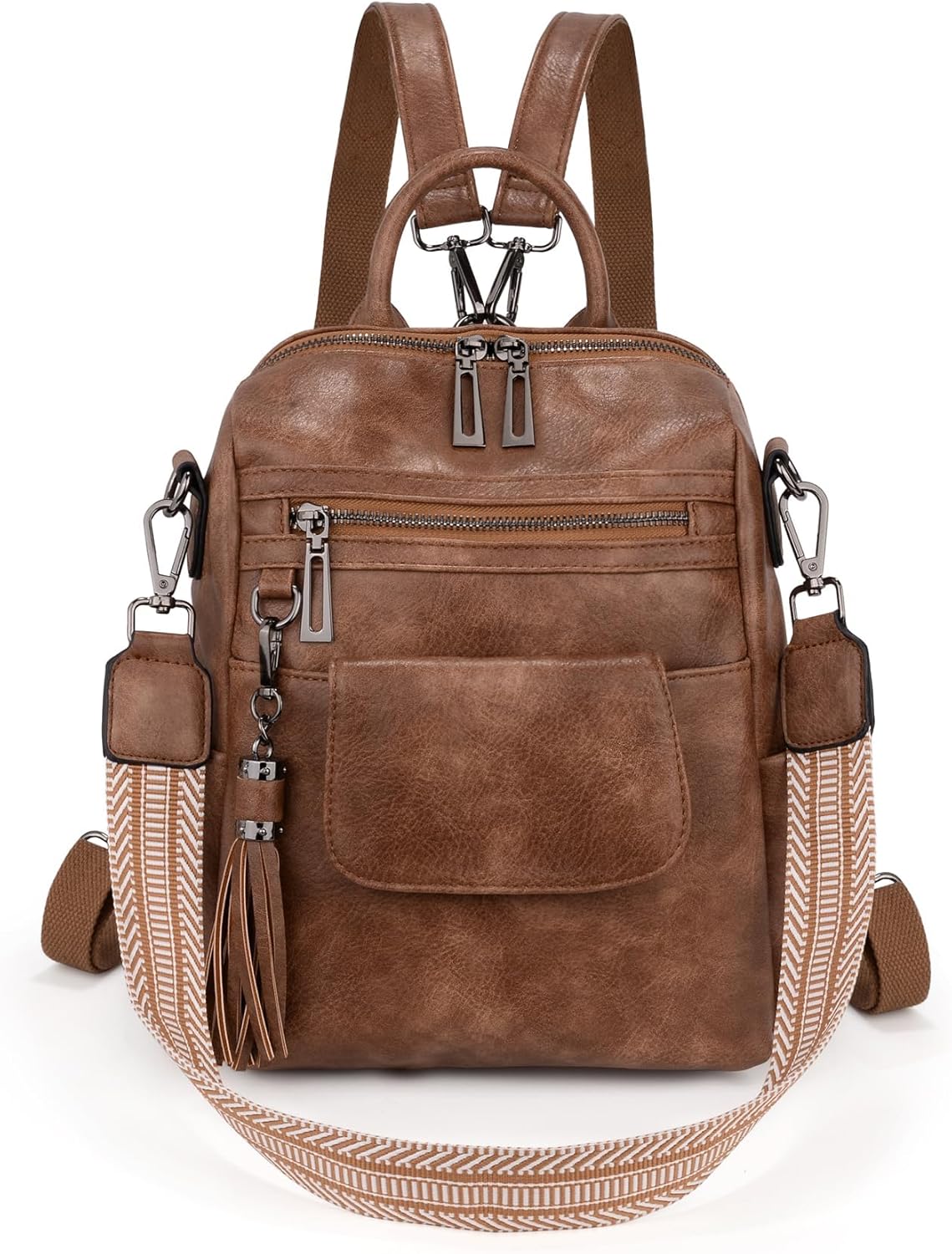 Uromee Backpack Purse for Women Small Vegan Leather Ladies Fashion Tassel Mini Travel Shoulder Bag Convertible Small Brown bag - Image 2
