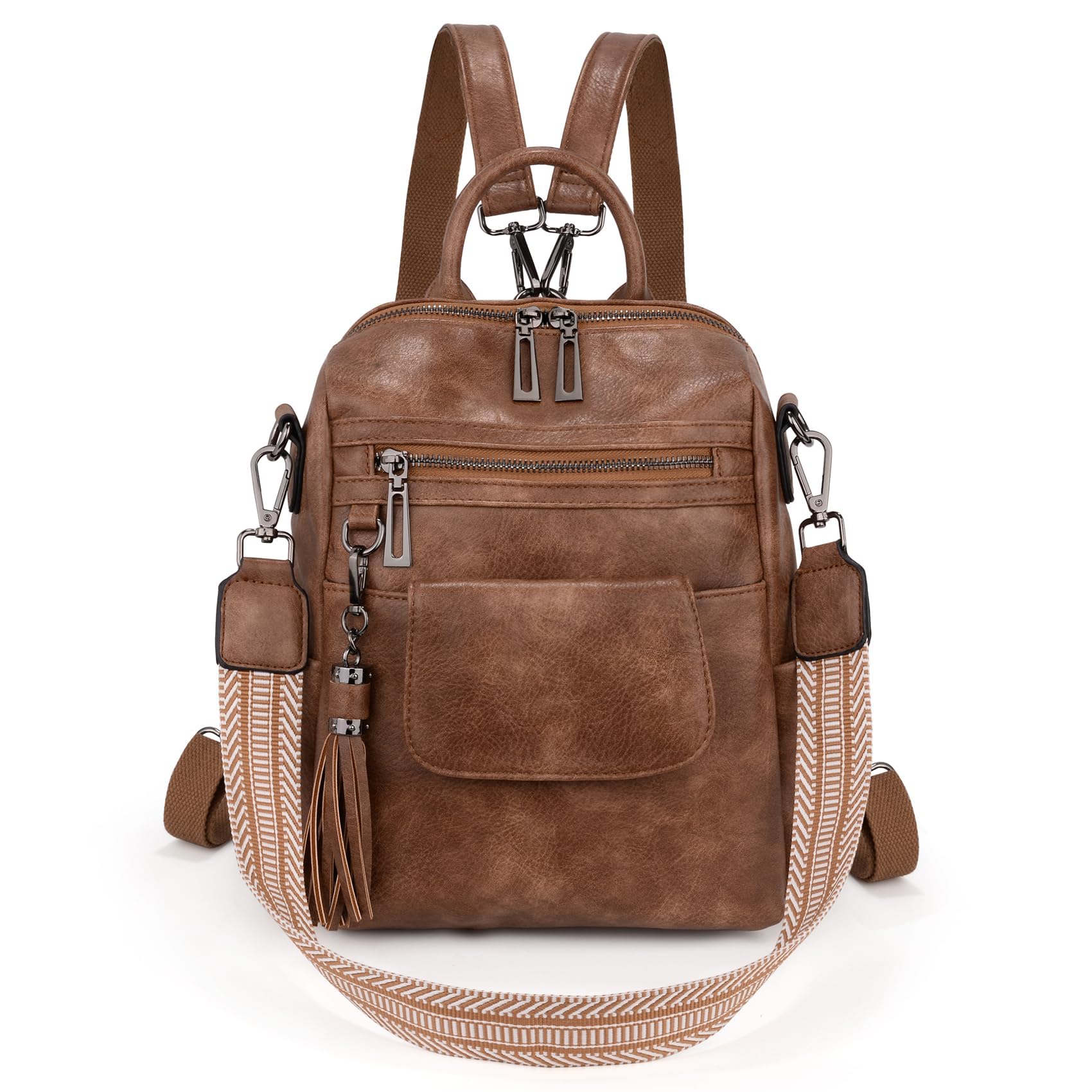 Uromee Backpack Purse for Women Small Vegan Leather Ladies Fashion Tassel Mini Travel Shoulder Bag Convertible Small Brown bag