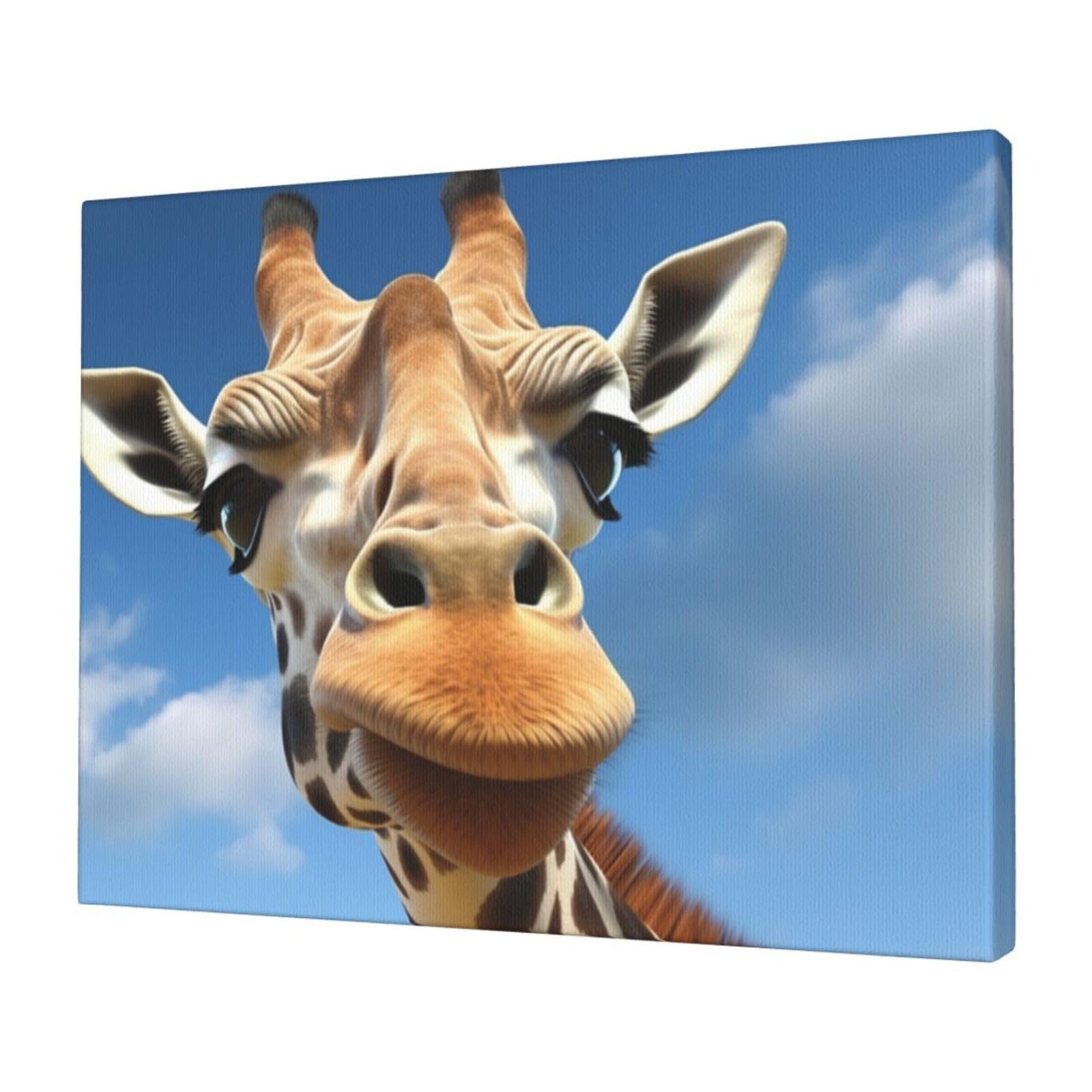 KLOPH Funny Giraffe Canvas Wall Art for Living Room 12"x16" Modern Artwork Painting for Bathroom Hanging Canvas Prints Aesthetic Wallart for Bedroom Kitchen Office Wall Decor