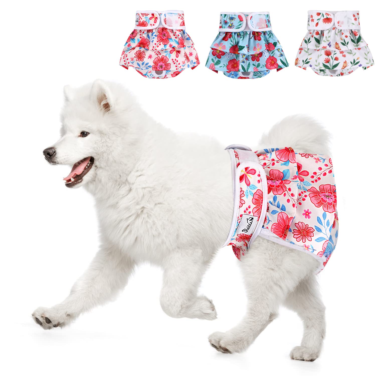 Eyein Reusable Dog Nappies Female, 3 Pack Period Heat Pants Adjustable, Leak Proof Pet Incontinence Nappy Super Absorbent