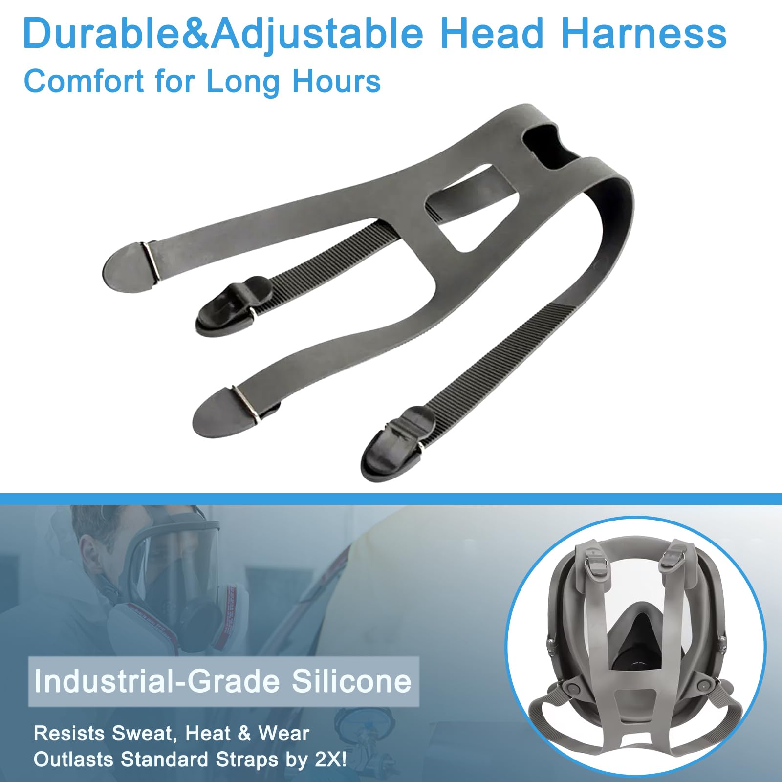 2 diademas de repuesto para máscara facial completa serie 6800, goma antideslizante con hebillas de metal, accesorio de respirador industrial