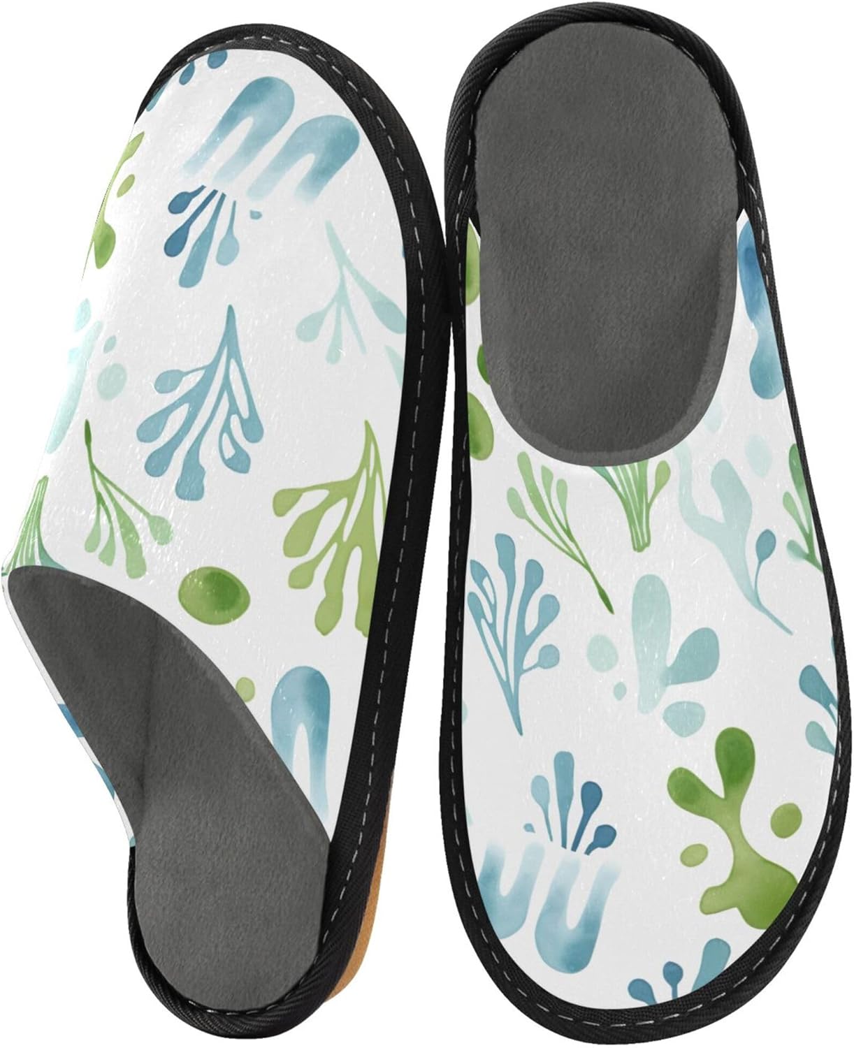 Green Leaf House Slippers – Cozy Fuzzy Slippers for Guests, Washable & Disposable, Perfect for Shoeless Home, Spa & Hotel Use A110490