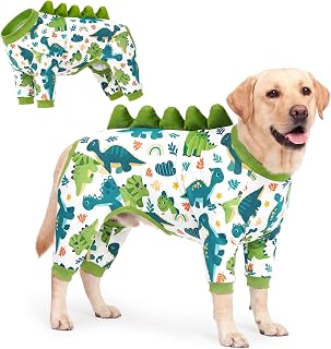 XPUDAC Dinosaur Dog Pajamas for Medium Large Breeds, Dog Recovery Suit, 3XL | Stretchy, Comfy, Skin-friendly, Sleepwear, Post Surgery, Skin Disease, Anti-Shedding, for All Season, for Walk/Party/Festival