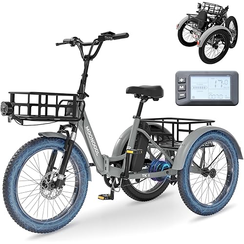 MOPHOTO Electric Tricycles for Adults, 3 Wheel E-Bike with 350W–750W Motor, Folding or Cruiser Frame, Multiple Speeds and Tire Sizes, UL Certified